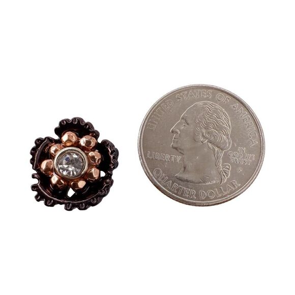 Rose Gold Rhinestone Flower Stud Earrings .25" Pierced - Picture 6 of 8